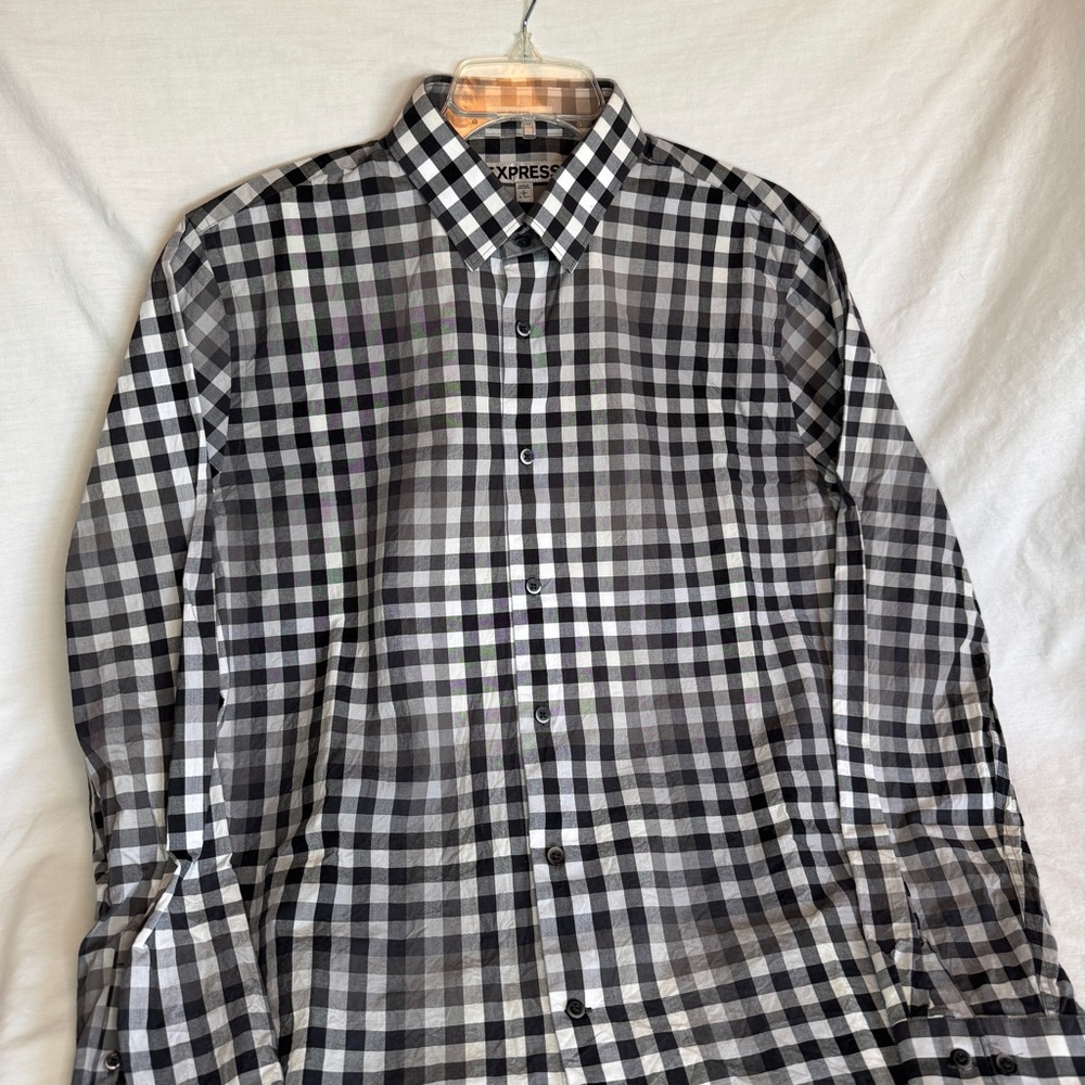 Express Men's Monochrome Plaid Shirt - Picture 2 of 4